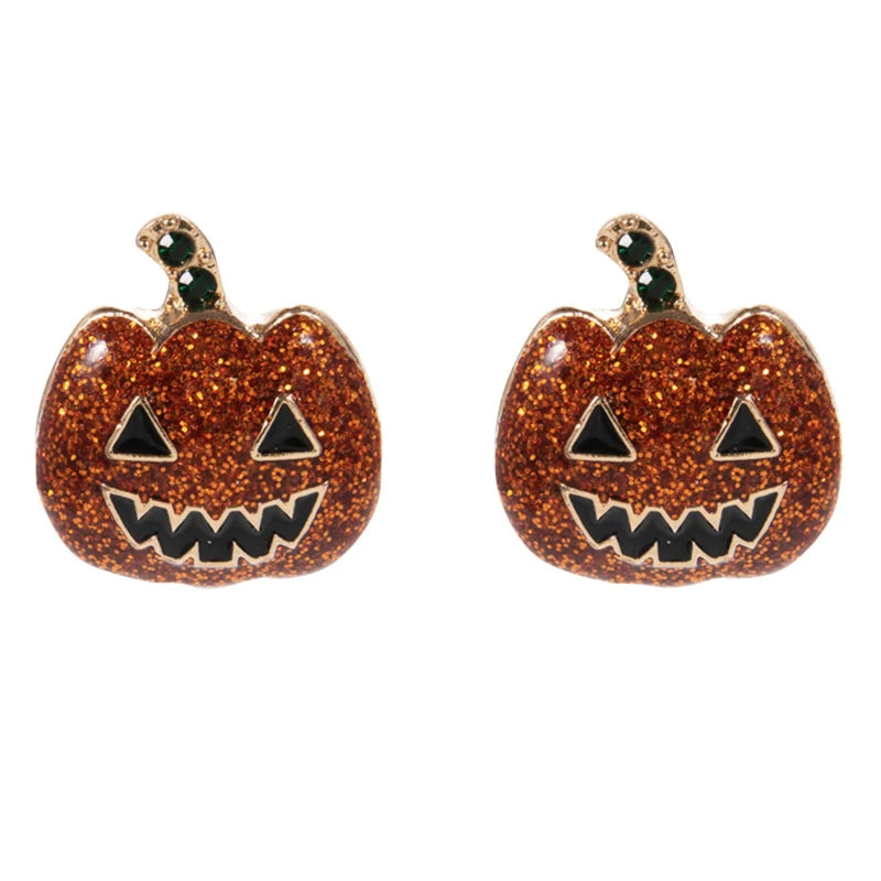 Only Treats! Glitter Jack O’ Lantern Halloween Stud Earrings – Orange