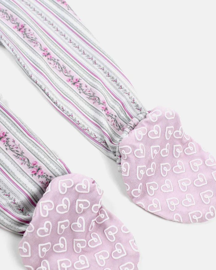 Josephine Ruffled Zippered Footie – Bamboo Baby Sleeper with Floral Print & Heart Grips