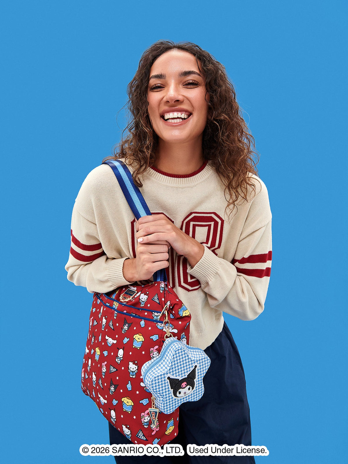 Hello Kitty® × JuJuBe Varsity Star Mini Bag Clip-on Pouch Accessory – Light Blue Houndstooth Featuring Kuromi