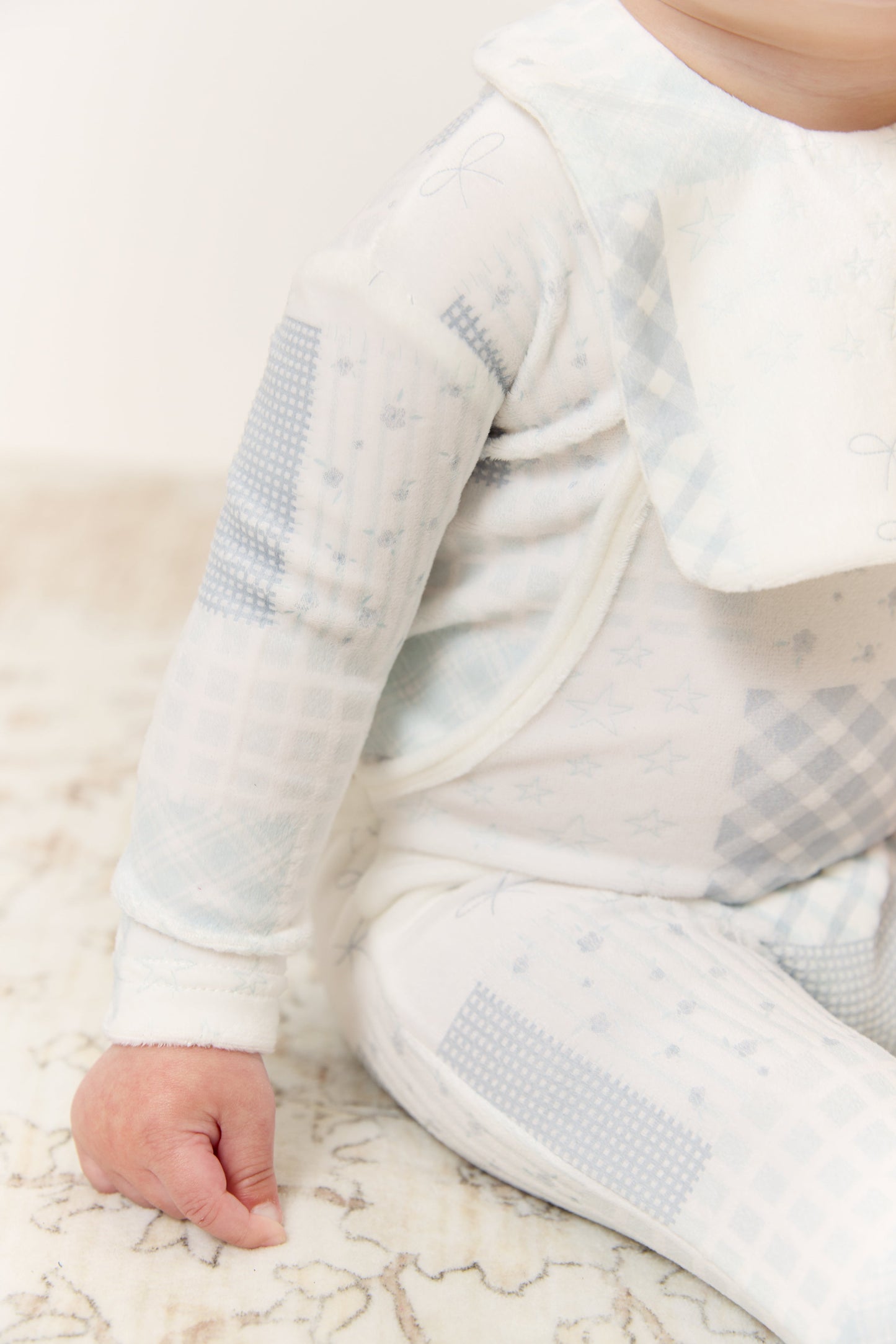 Patchwork Footie, Hat & Blanket Set - Blue
