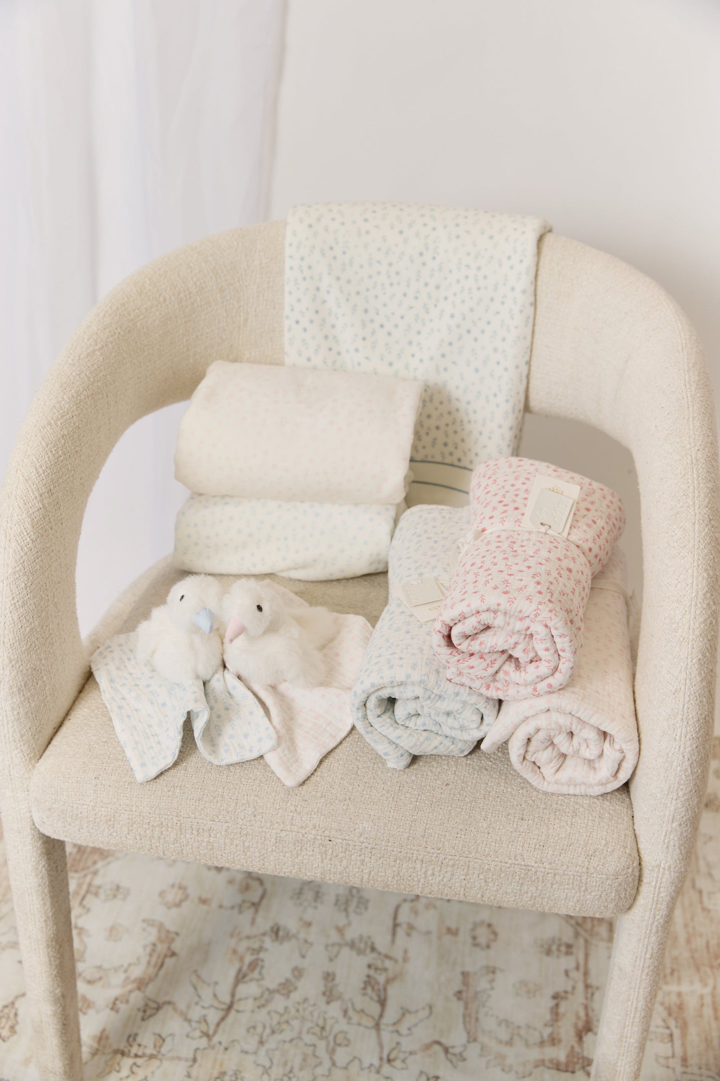 Whispering Blooms Footie, Hat & Blanket Set - Rose