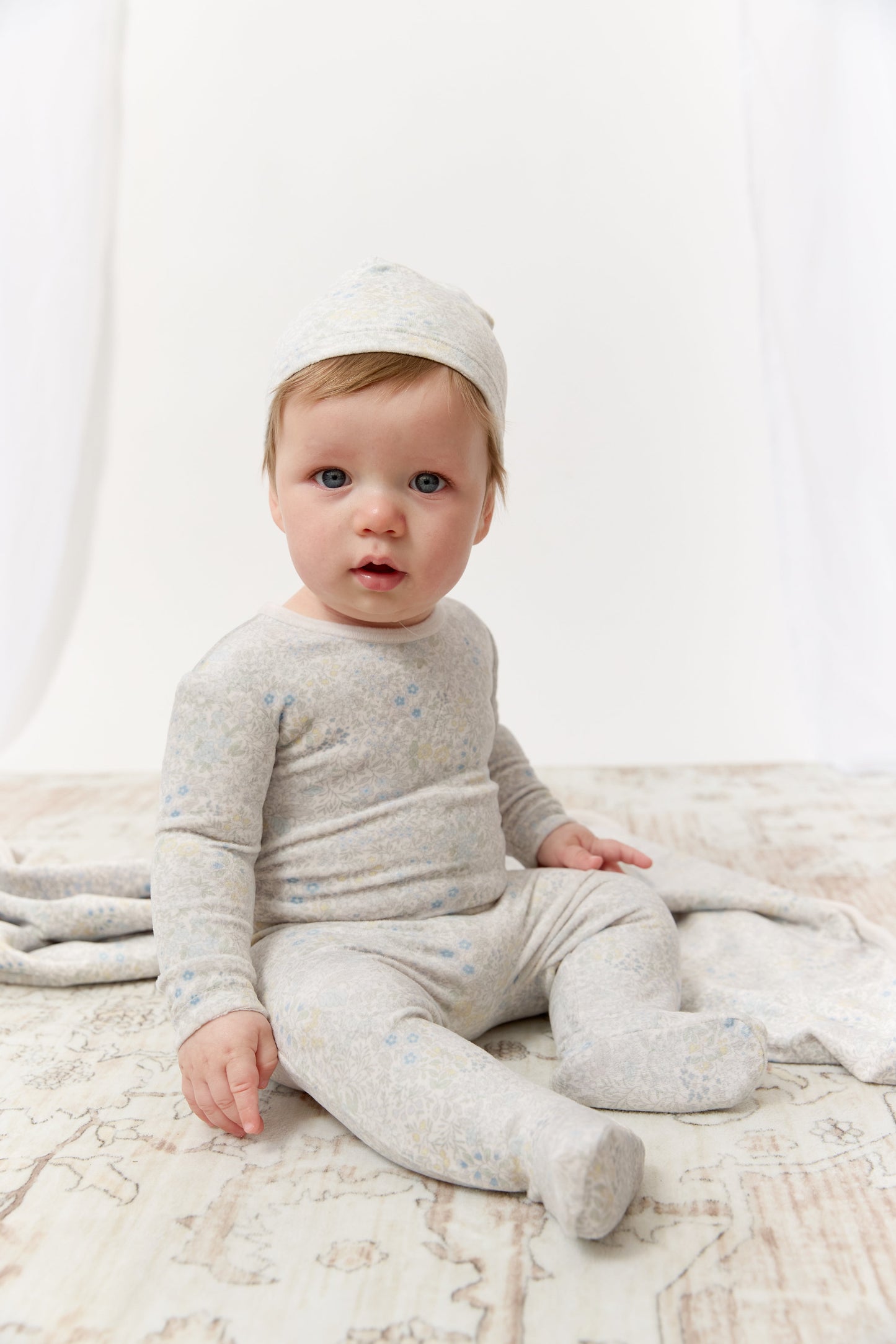 Petite Petal Footie, Hat & Blanket Set - Blue