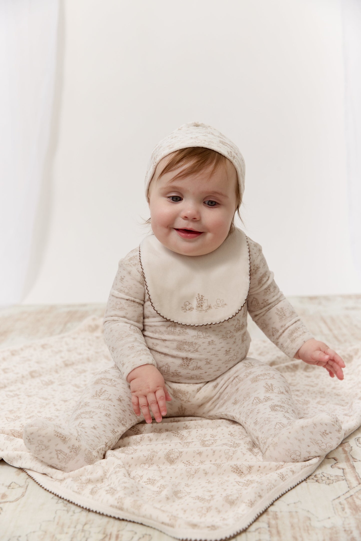 Woodland Toile Footie & Hat Set - Taupe