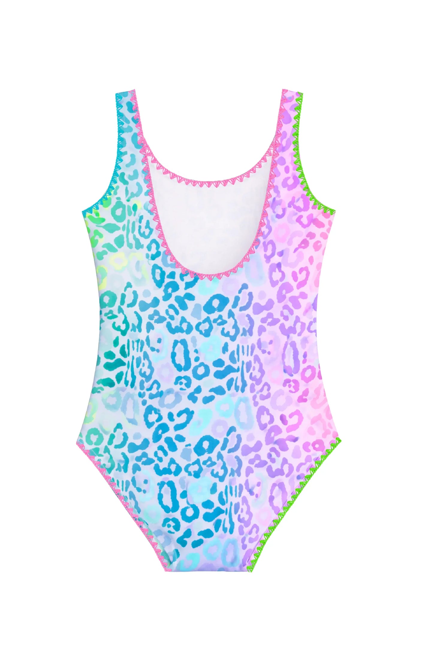 Girls Pastel Leopard One Piece Swimsuit with Embroidered Trim | Bossier City Boutique