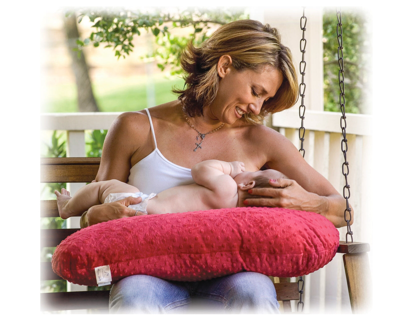 Award-Winning Nursing Pillow - Fuchsia Dot Design | Ergonomic Breastfeeding Support | Luna Lullaby