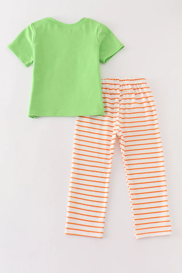 Green Halloween Cat Embroidery Boy Pant Set – Toddler & Boys Halloween Outfit