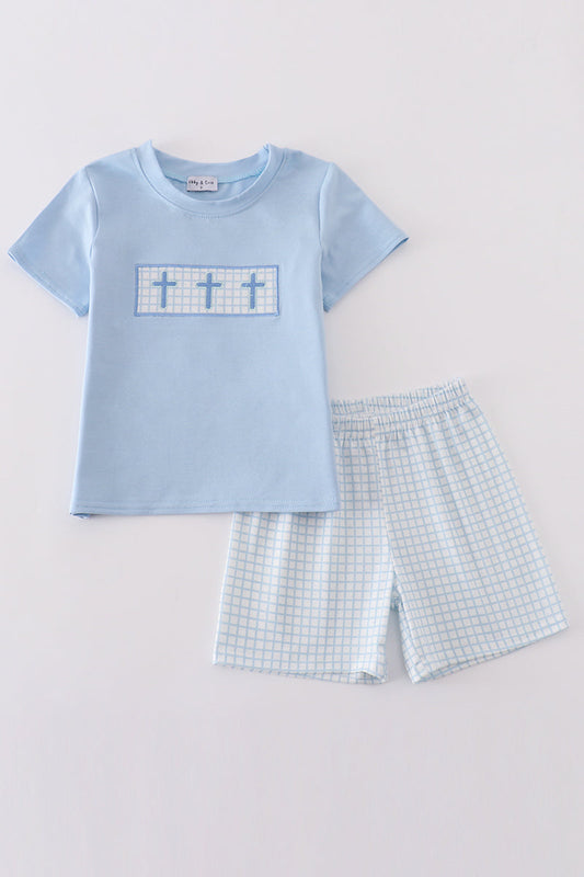 Cross Embroidery Boy Short Set