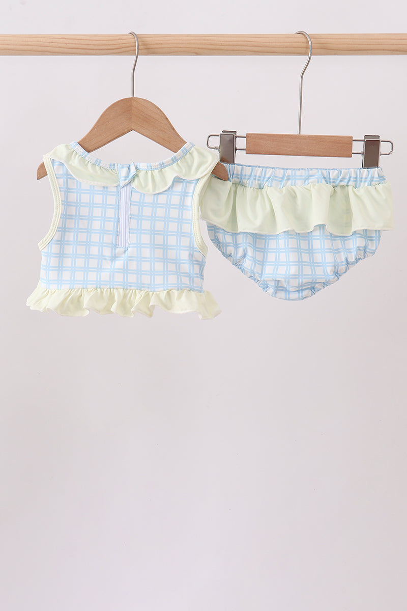 Yellow crab smocked ruffle 2pc swimsuit