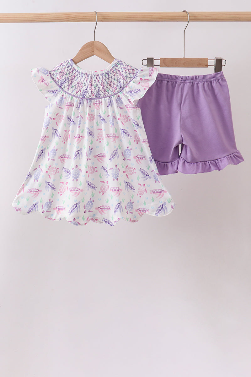 Purple Sea Turtle Smocked Set