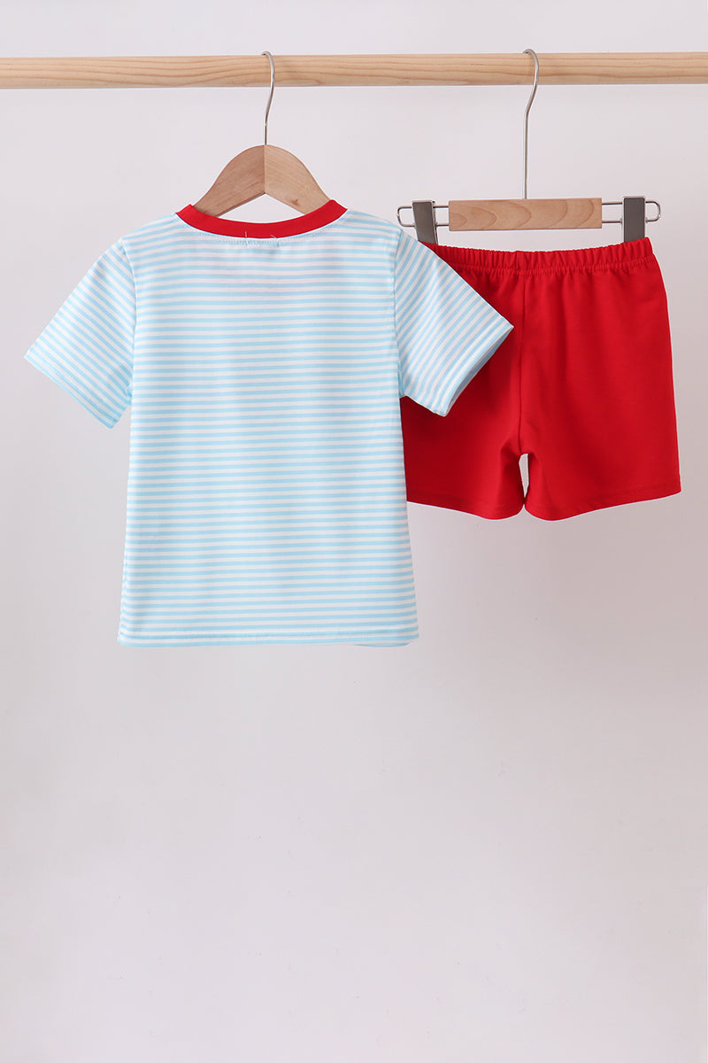 Blue Apple Pencil Embroidered Set