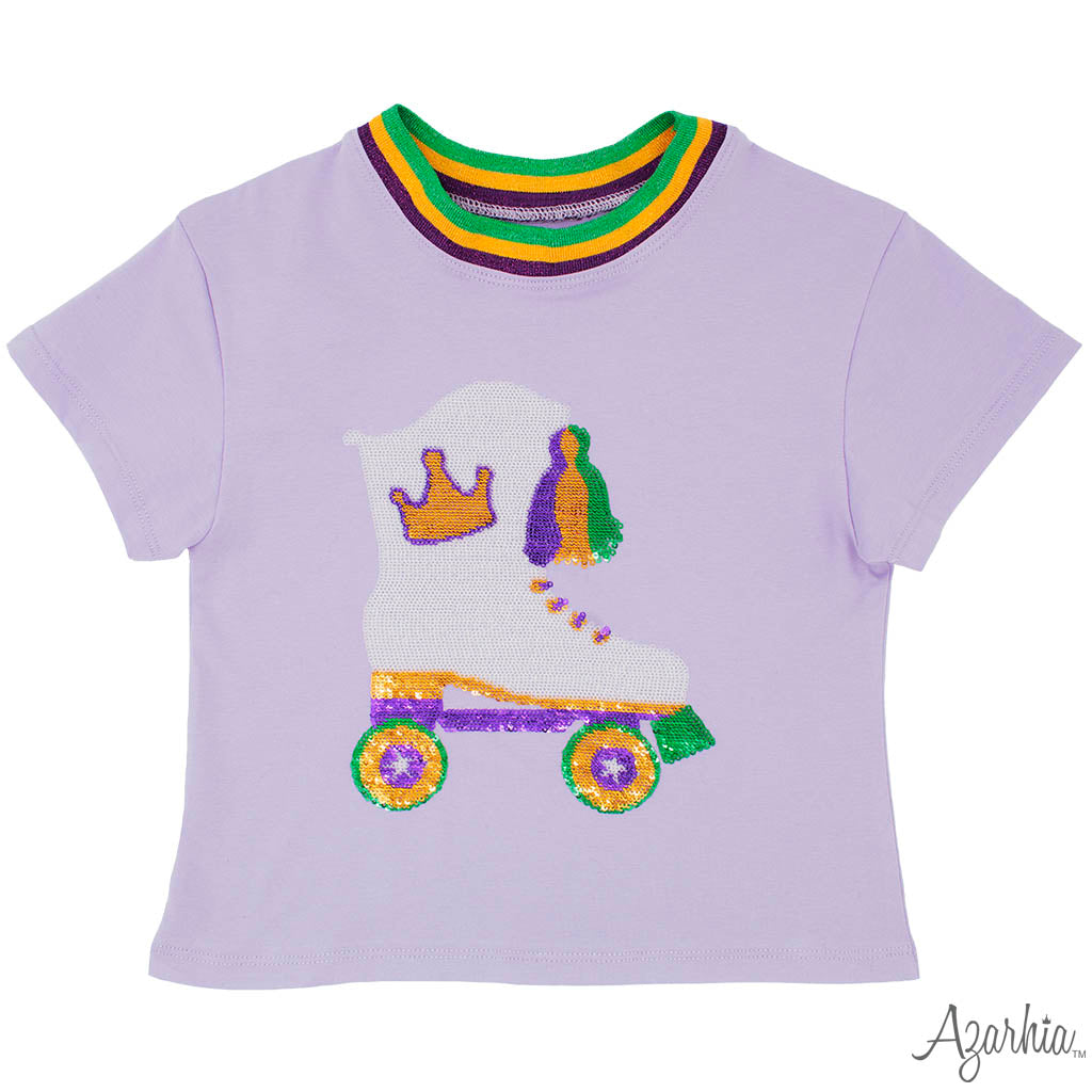 Sequin Roller Skate Boot Lavender Boxy T Mardi Gras