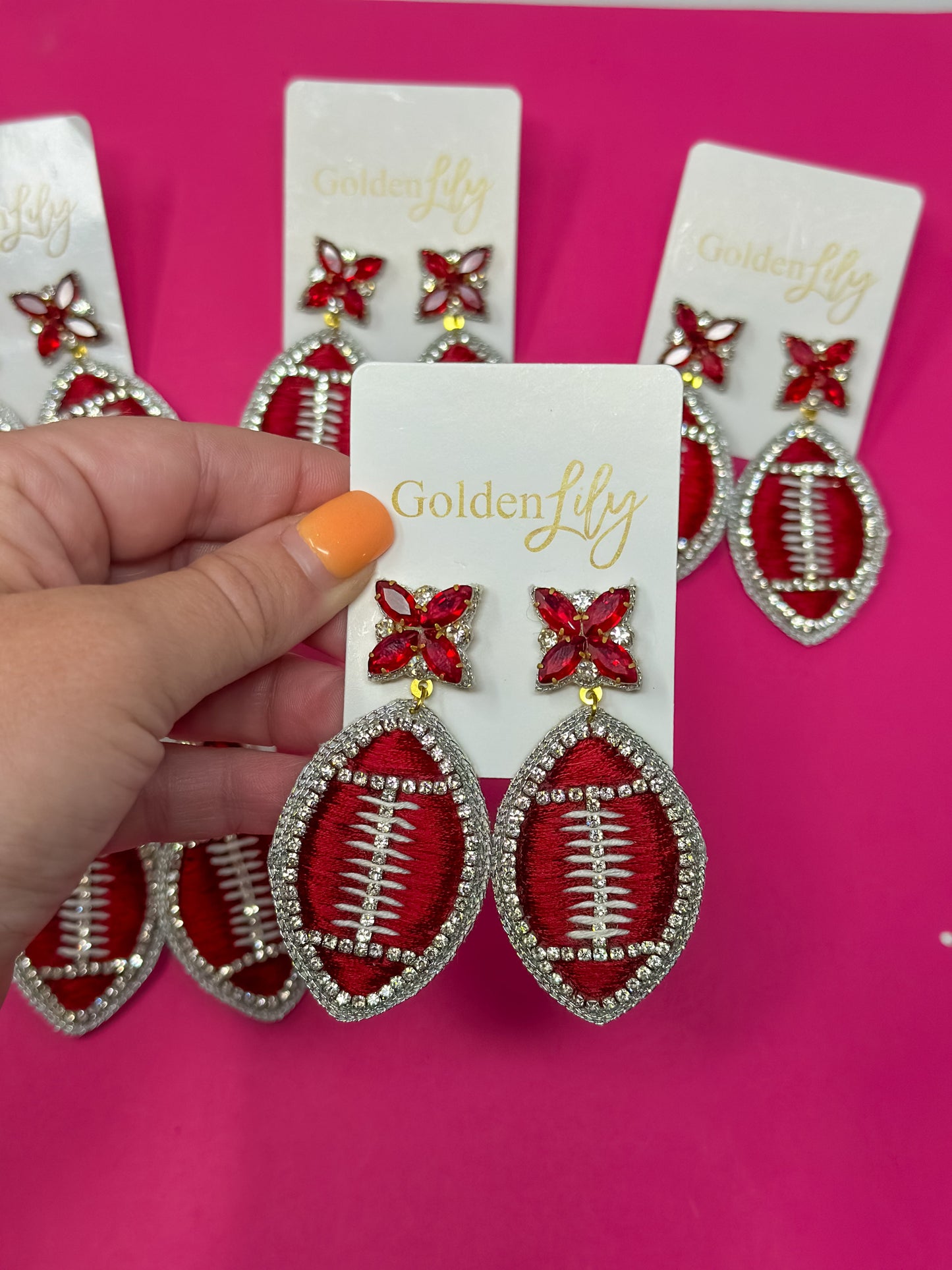 Football Thread Dangle Earrings - Maroon