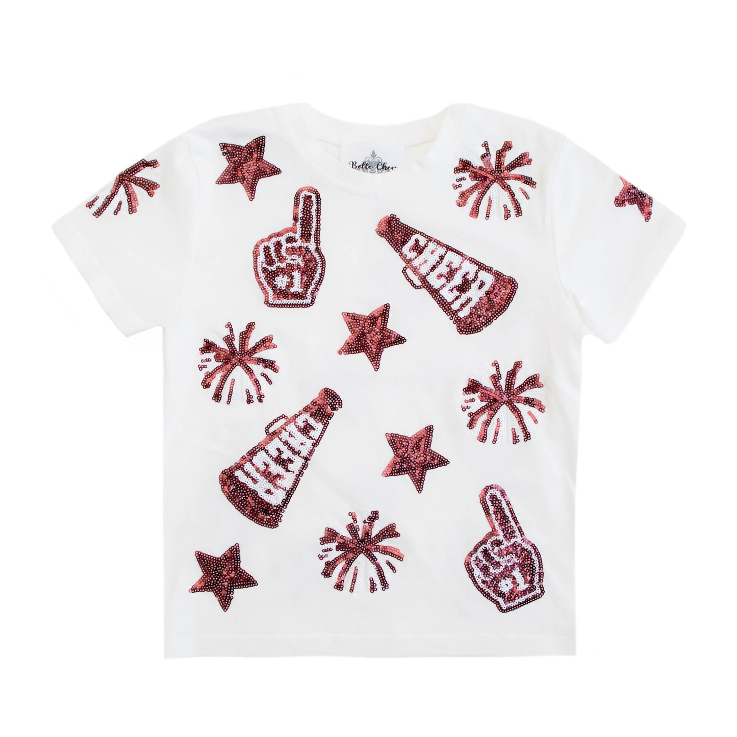 Kids' Maroon & White Cheer Sequin Tee