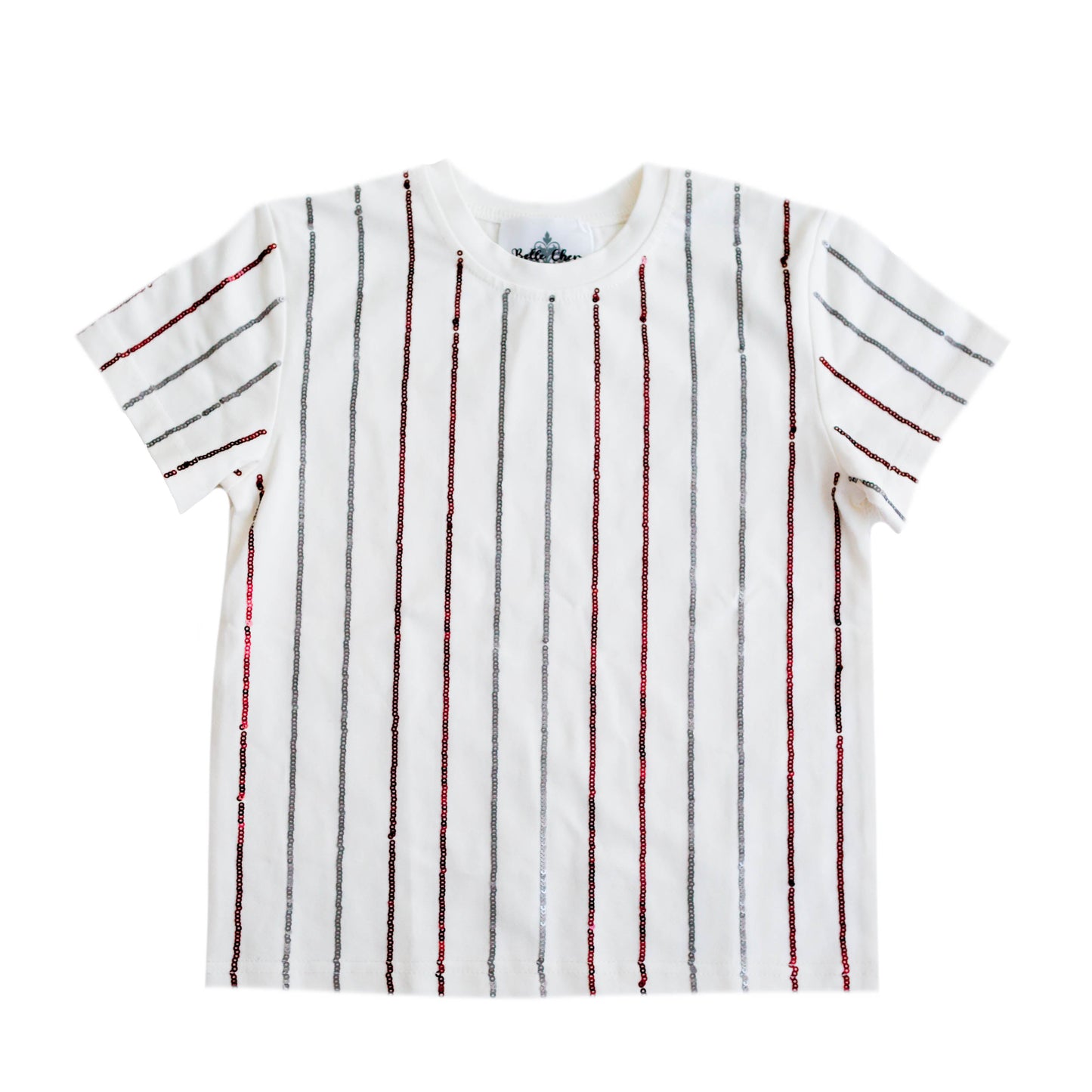 Maroon and Silver Sequin Striped Kid Shirt