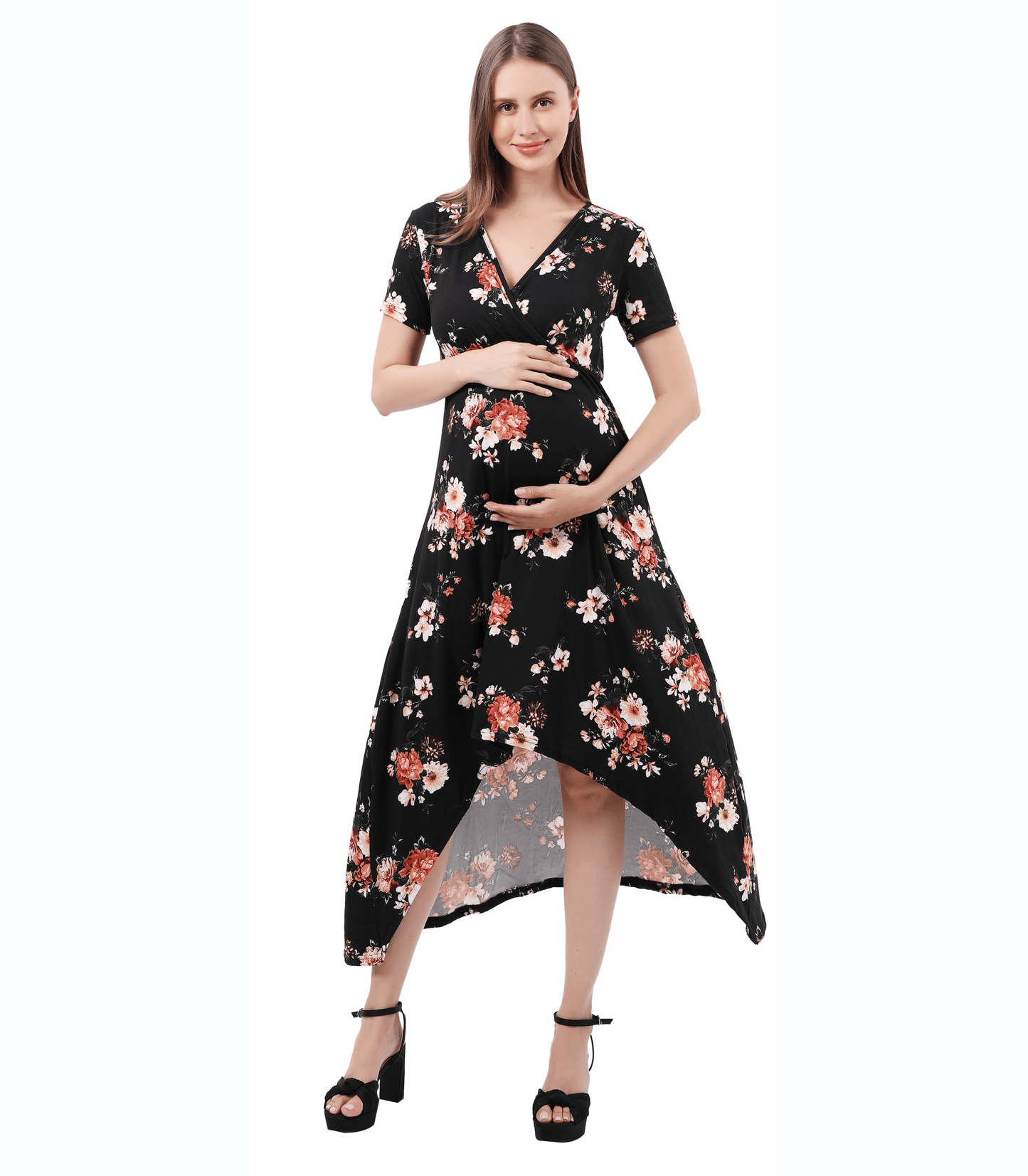 Floral Hi-Low Maternity Maxi Dress