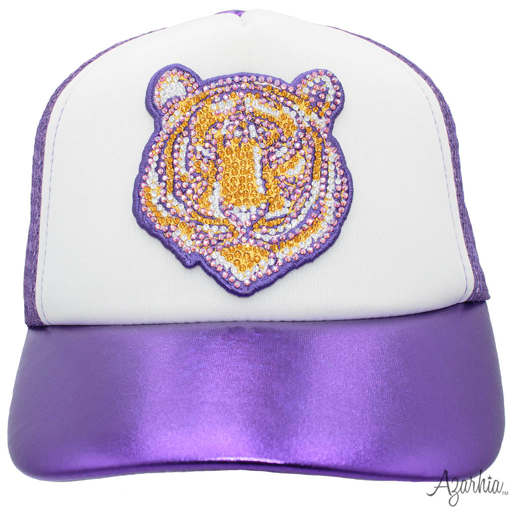 Rhinestone Tiger Youth Trucker Hat – Lavender or Metallic Purple