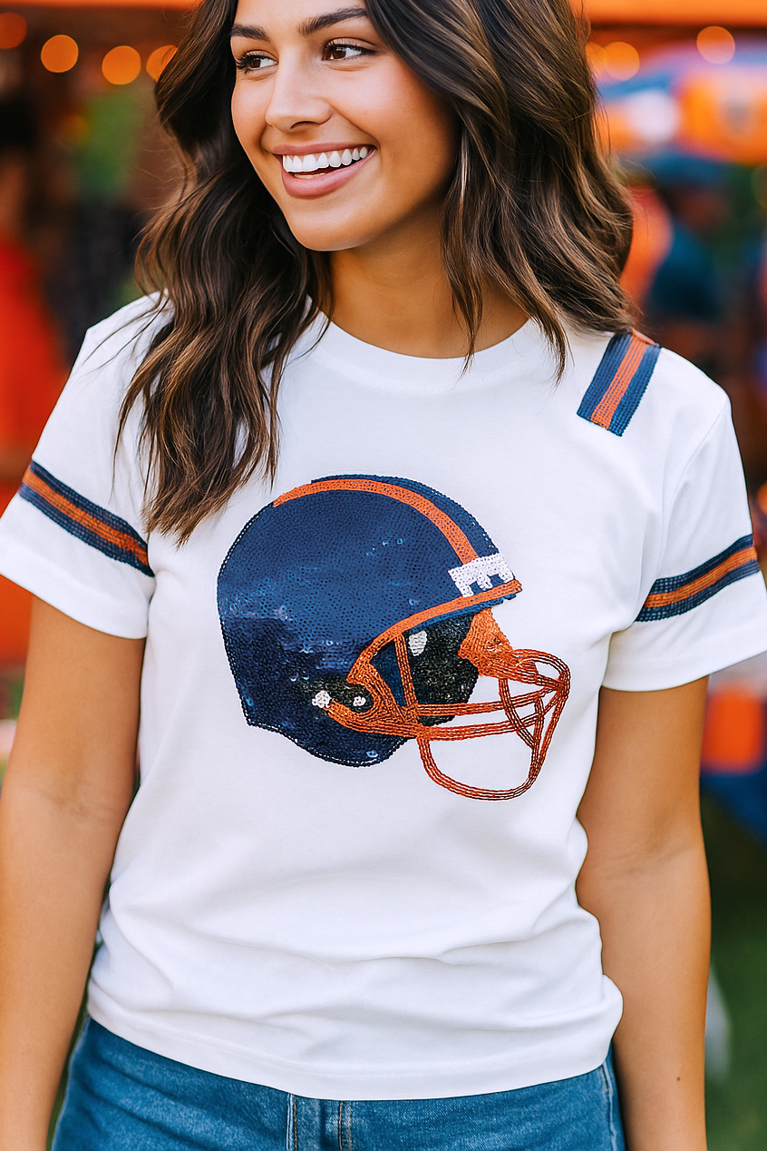 Navy and Orange Helmet Adult Shirt