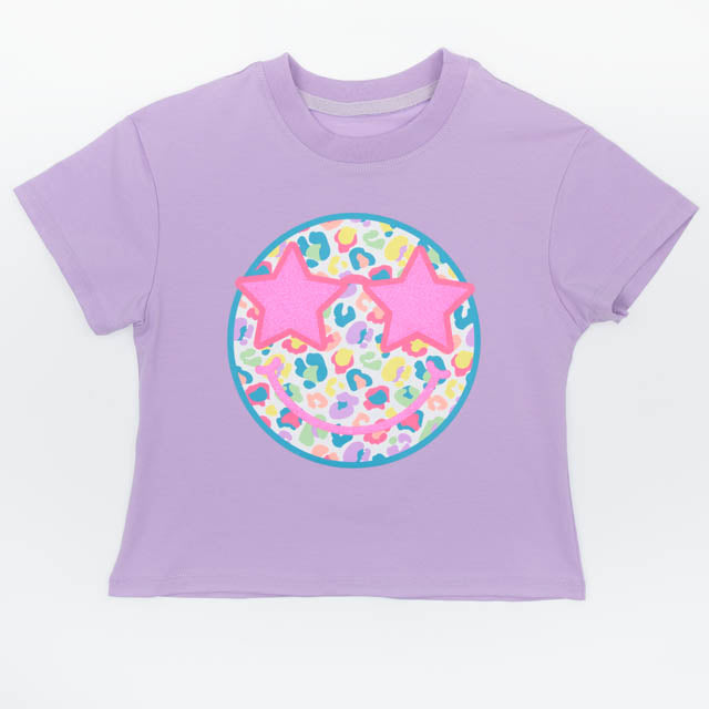 Neon Leopard Smiley on Lavender Boxy T