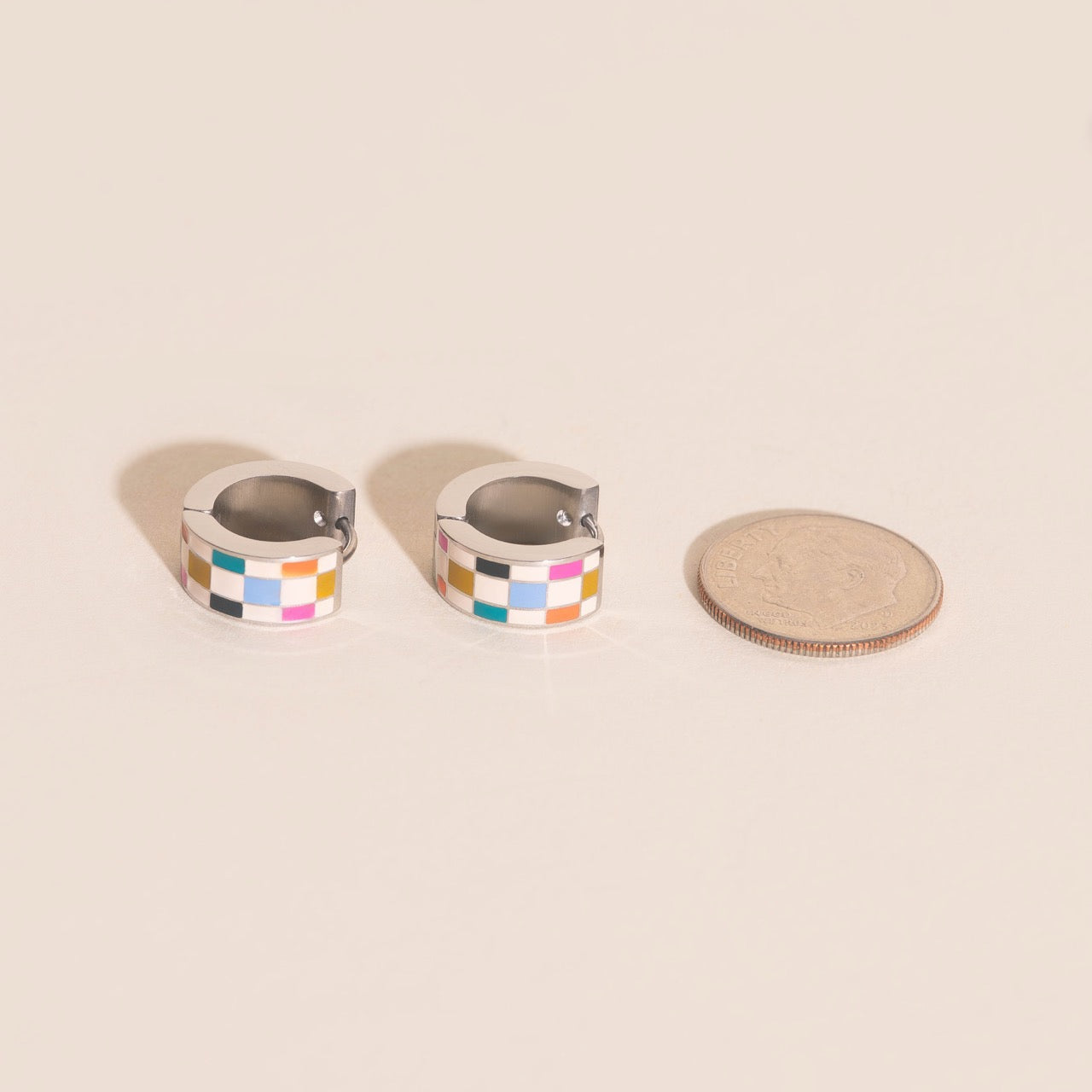 Bright Checkered Super Chunky Huggie Hoop Earrings