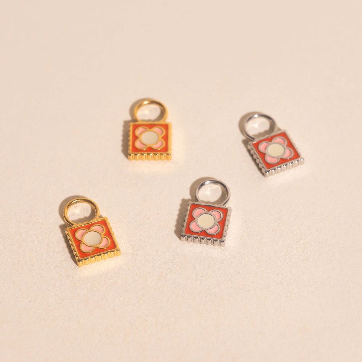Flower Stamp Chunky Huggie Hoop Charms