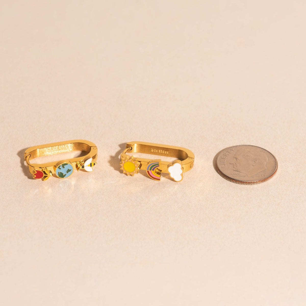 Mother Nature Oblong 3D Huggie Hoop Earrings