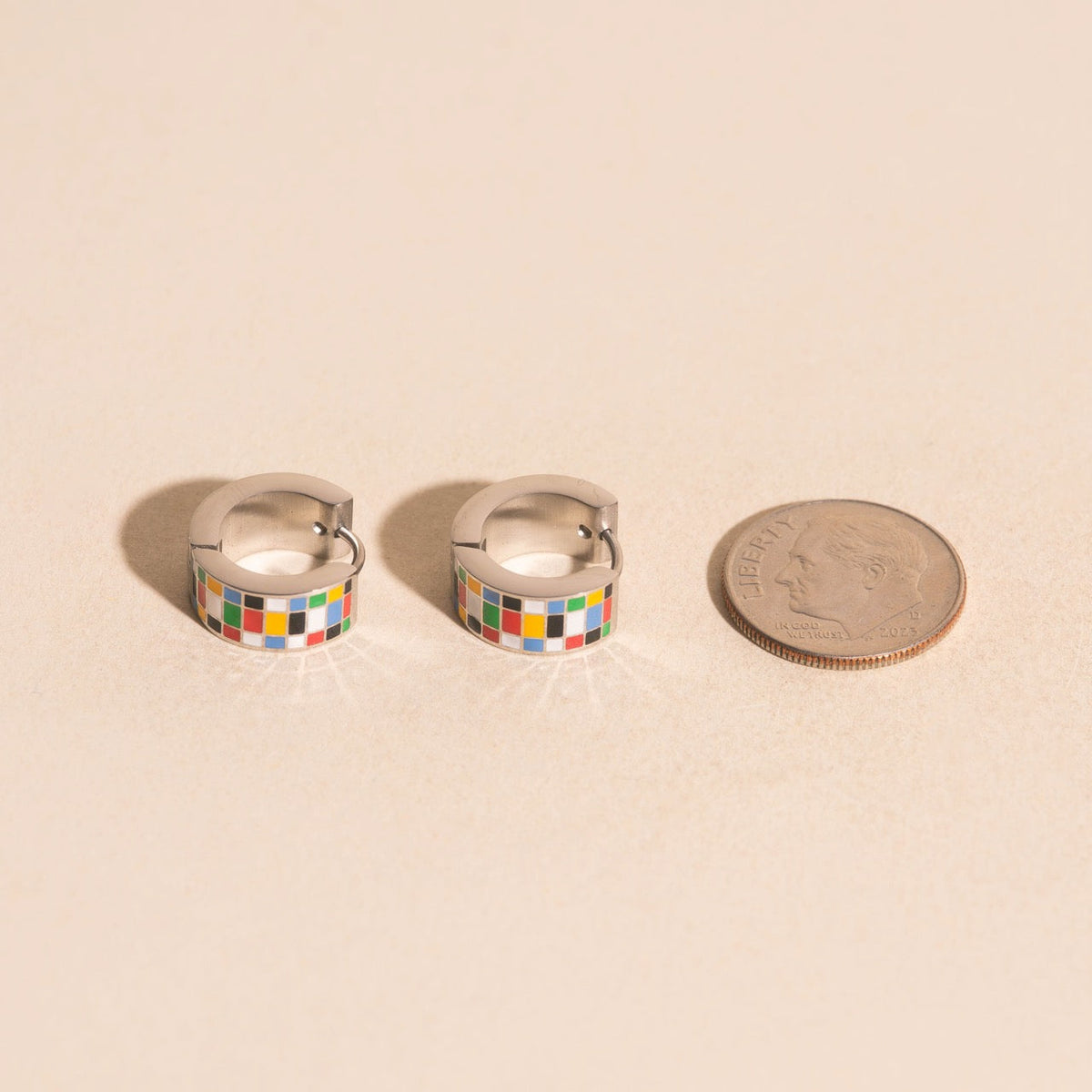Global Goals Checkered Super Chunky Huggie Hoop Earrings