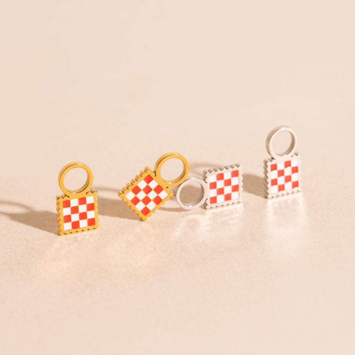 Checkered Chunky Huggie Hoop Charms
