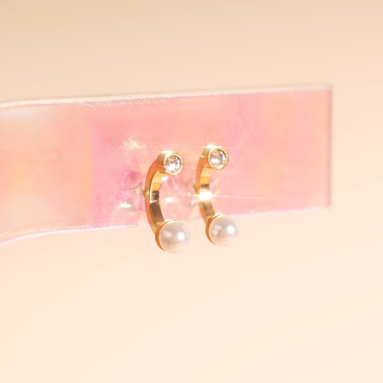 Arc and Pearl Stud Earrings
