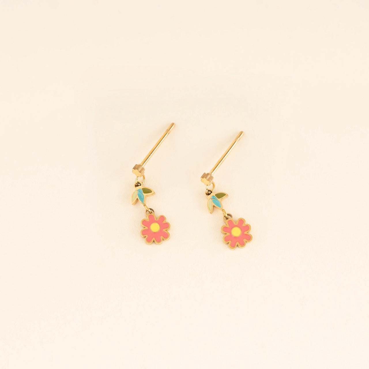 Coral Drop Flower Stud Earrings