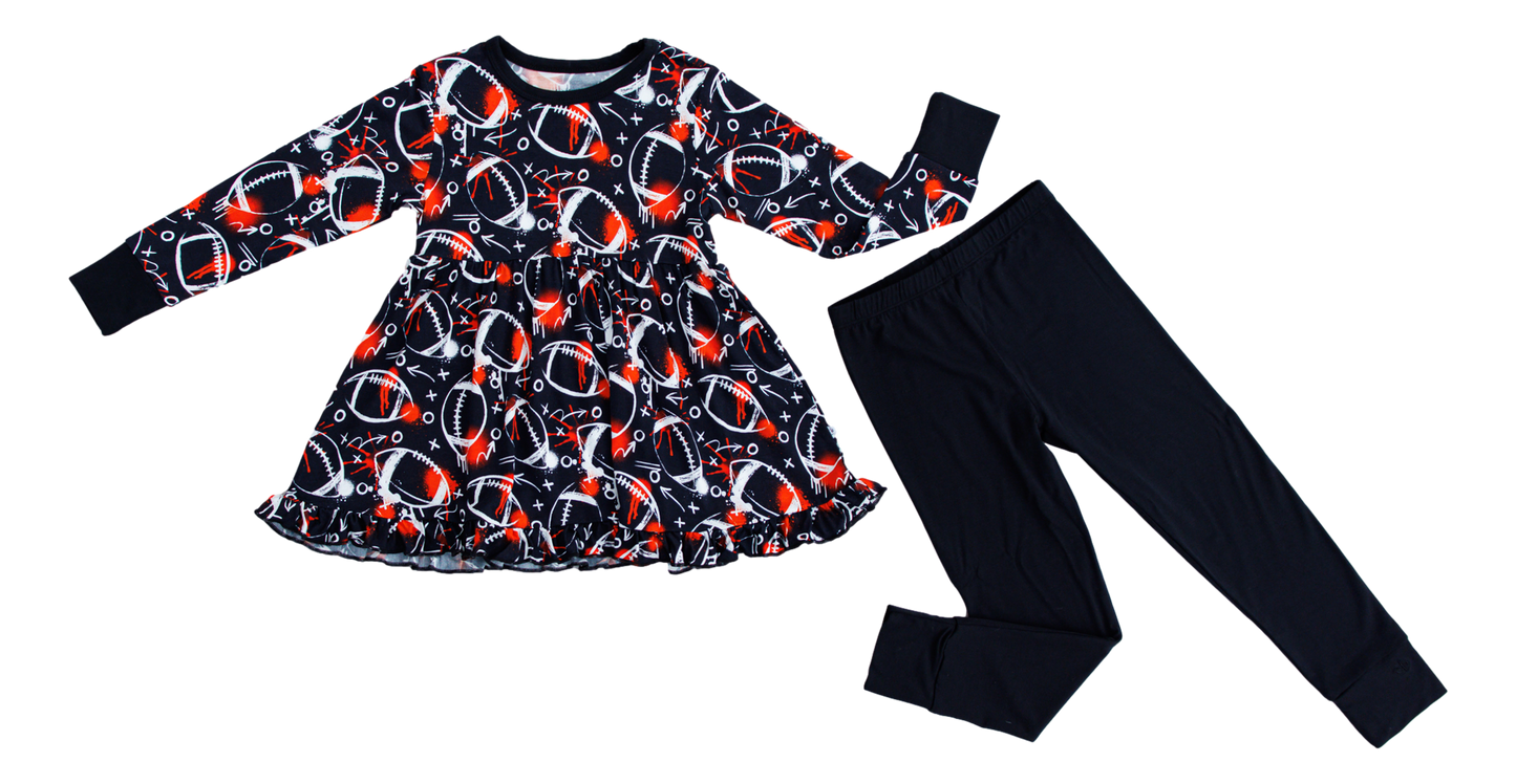 Graffiti Football Peplum Set : BLACK AND ORANGE