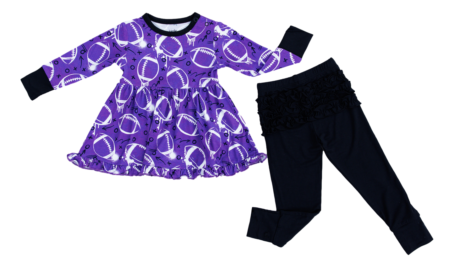 Graffiti Football Peplum Set : PURPLE AND WHITE