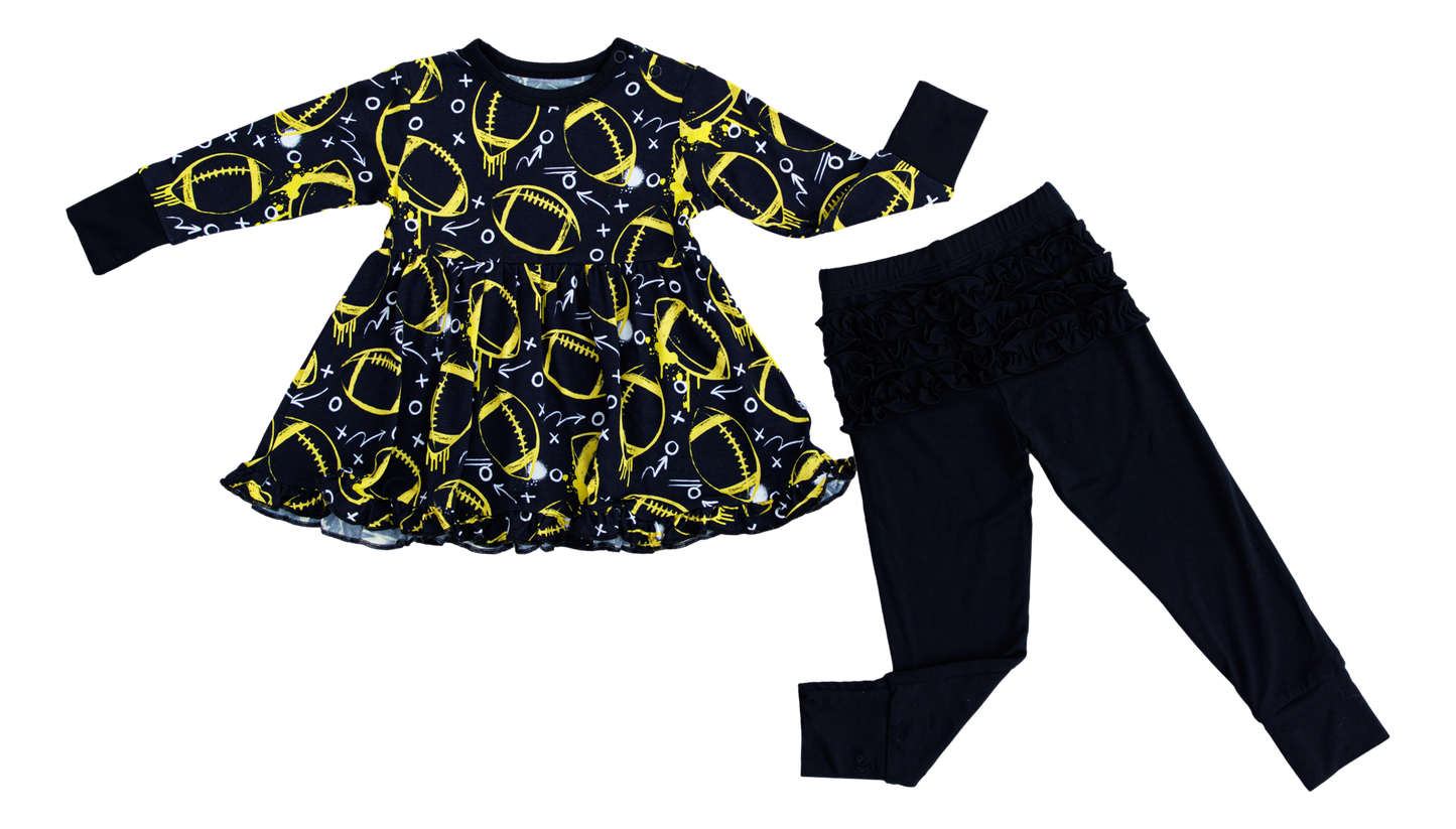 Graffiti Football Peplum Set : BLACK AND YELLOW/GOLD
