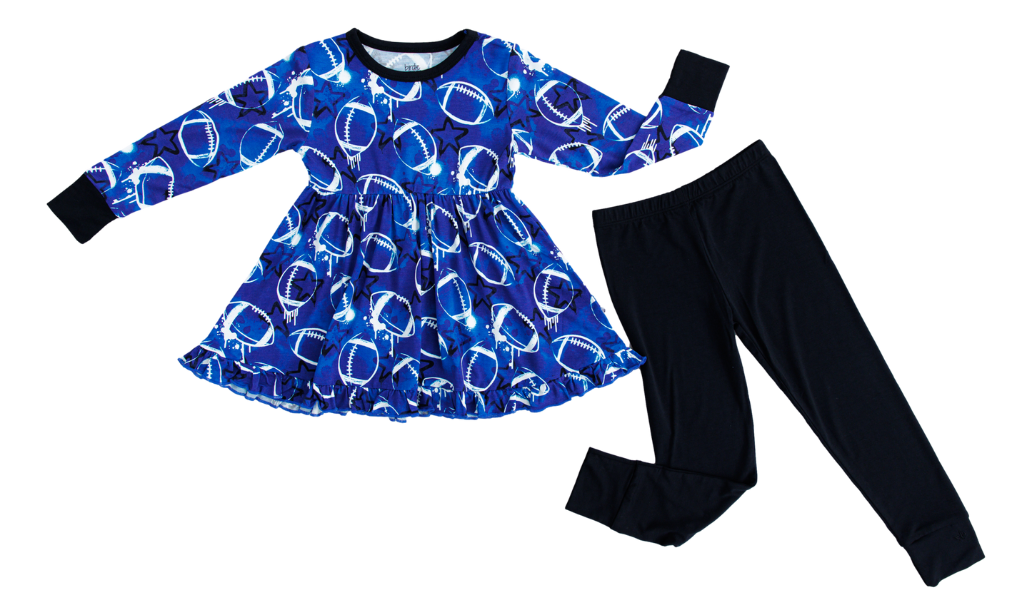 Graffiti Football Peplum Set : BLUE AND WHITE WITH STARS