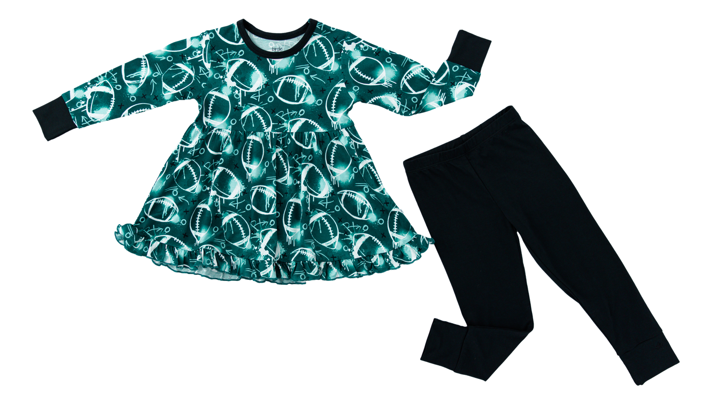 Graffiti Football Peplum Set : GREEN AND WHITE/SILVER