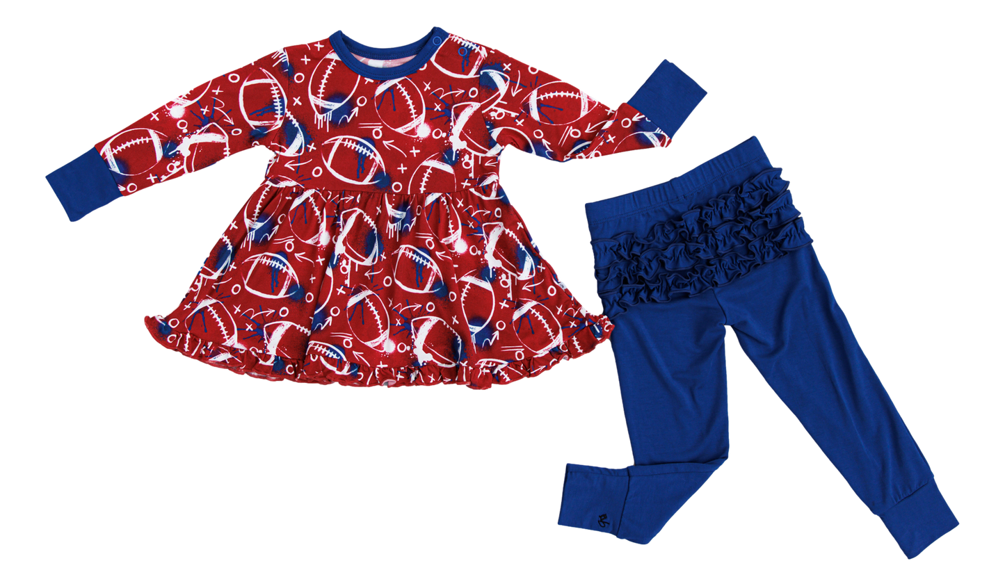 Graffiti Football Peplum Set : RED AND NAVY