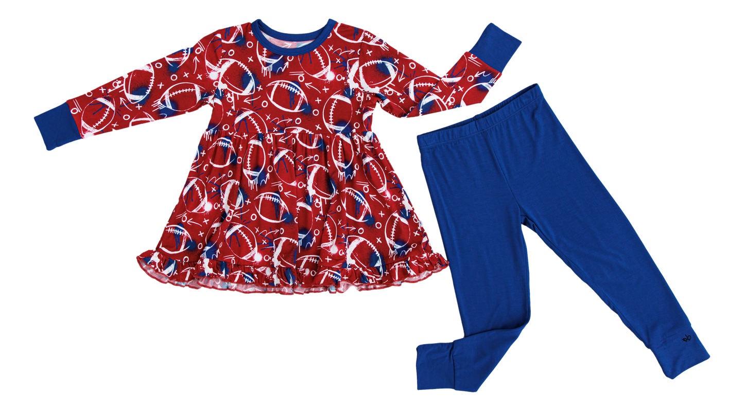Graffiti Football Peplum Set : RED AND NAVY