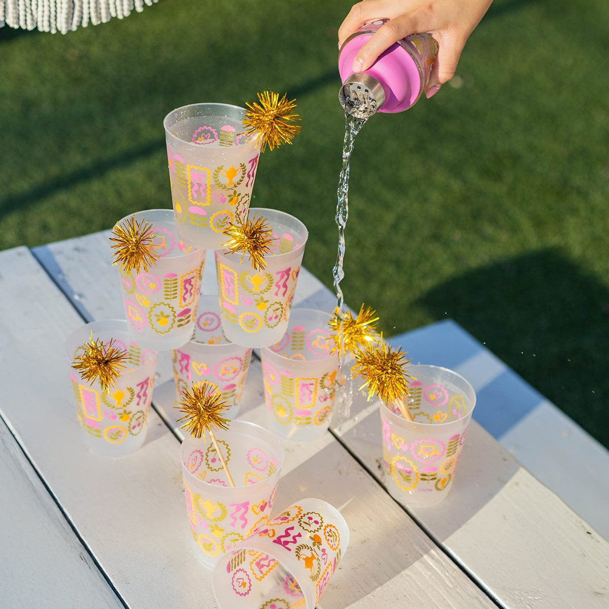 Social Club Reusable Party Cups and Pom Stirs (set of 10)