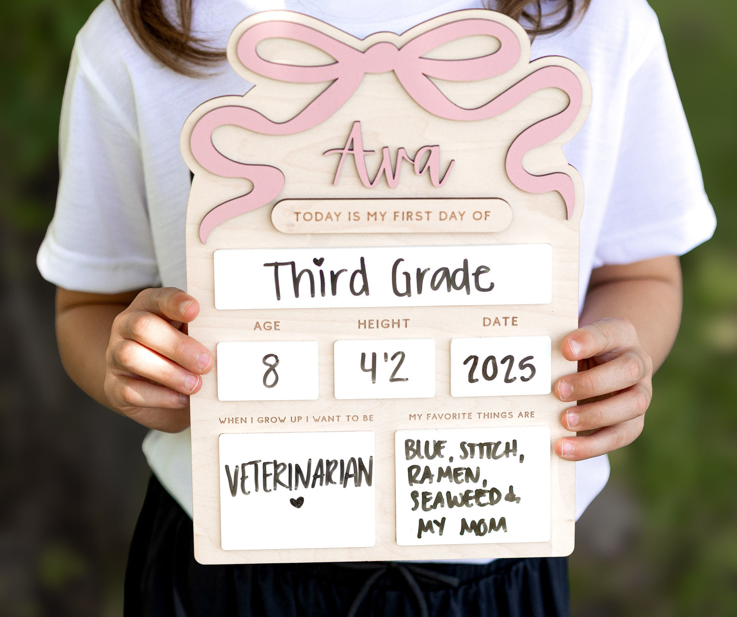 First Day School Sign Bow – Personalized Reusable Wooden Photo Prop