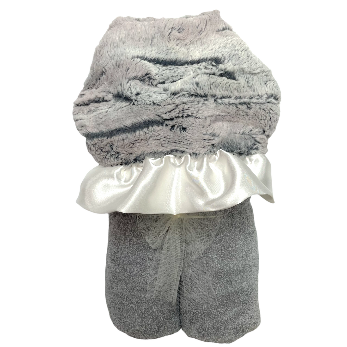 Plush Hooded Bath Towel- Silver Snowfox