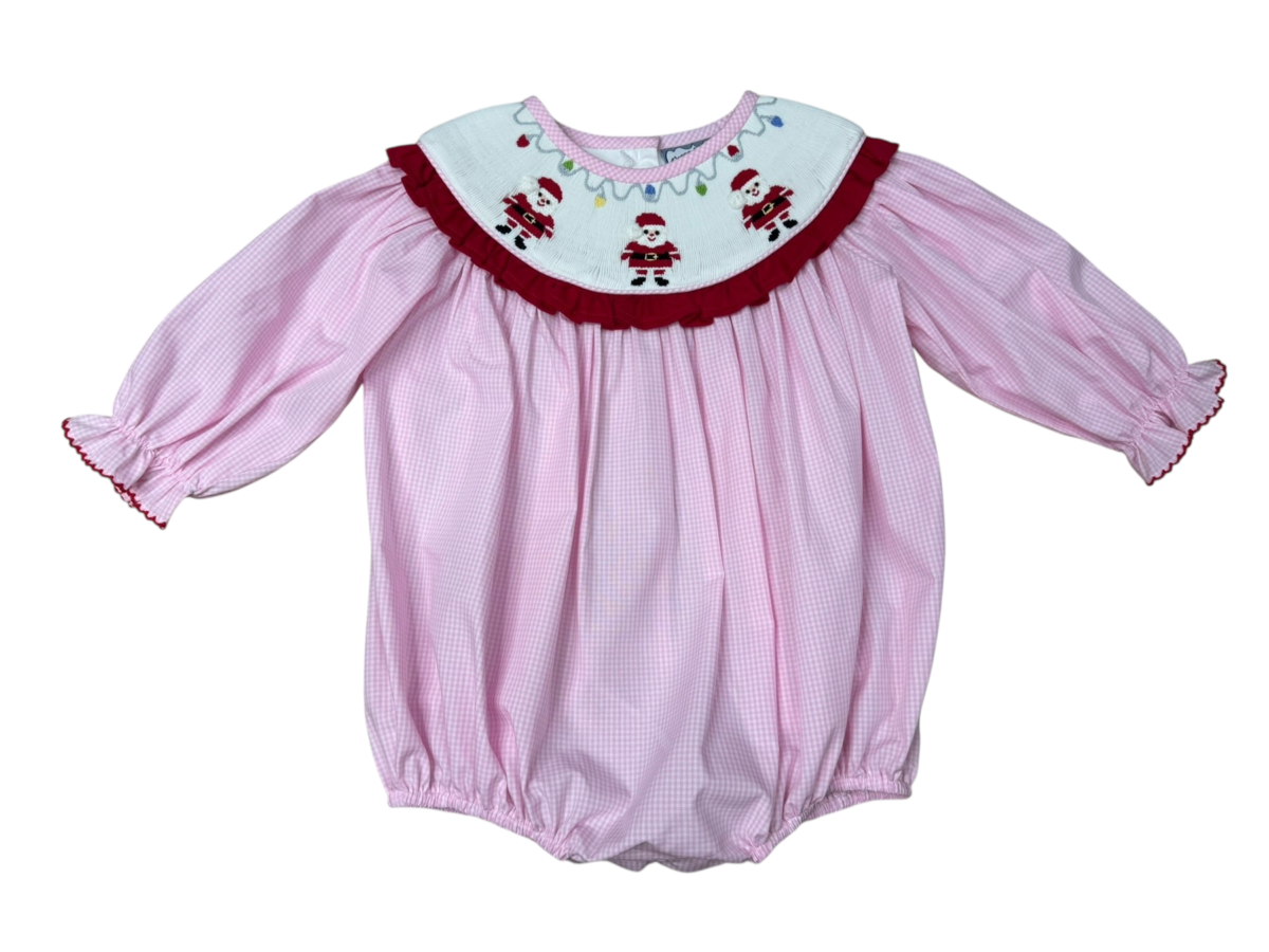 Baby Girls Smocked Santa Bishop Bubble | Christmas Boutique Bubble Romper