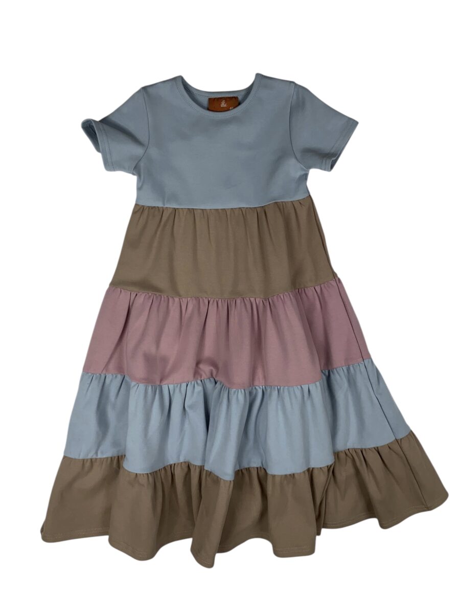 Girls Colorblock Maxi Dress – Tiered Short Sleeve Dress