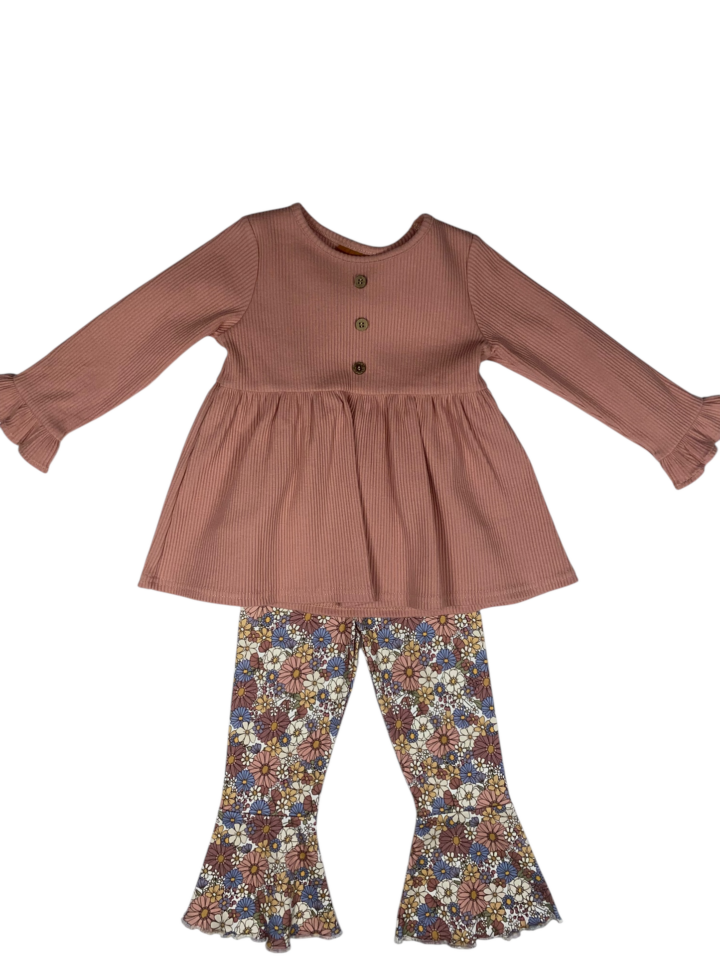 Girls Rose Floral Bell Bottom Set – Tunic Top & Flared Pants
