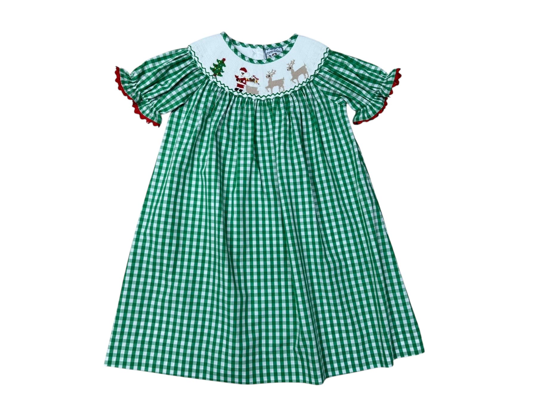 Christmas Time Smocked Bishop Dress Girls Green Gingham Holiday Outfit 5 Christmas Time Smocked Bishop Dress Girls Green Gingham Holiday Outfit 5