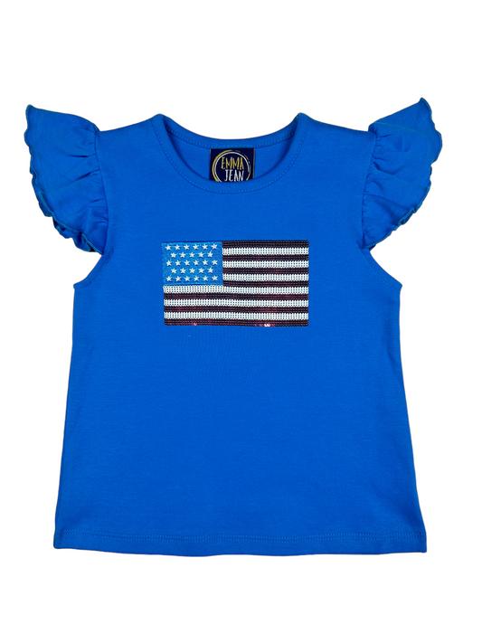 Girls' Ruffle Sleeve Sequin American Flag Tee