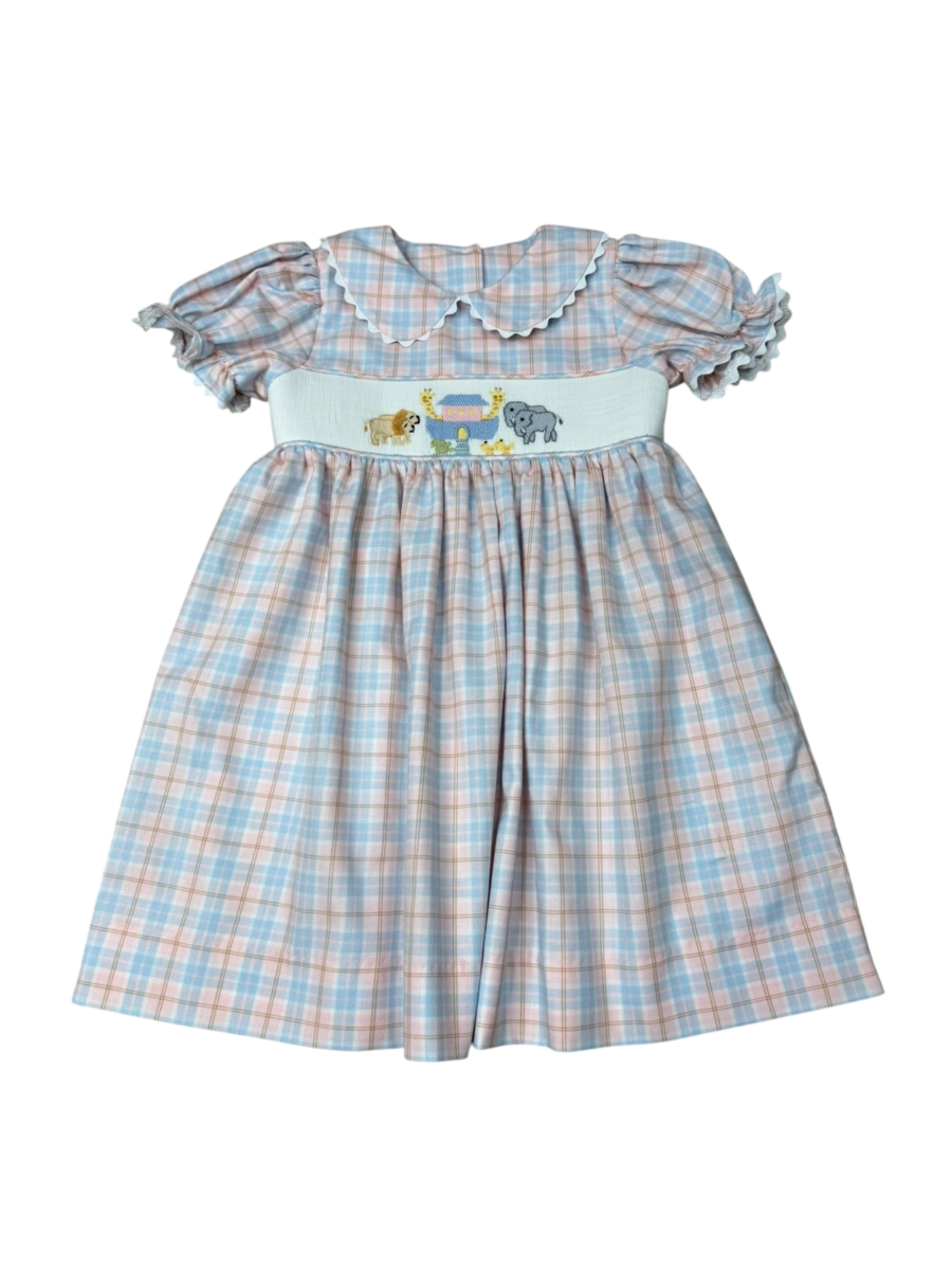 Girls Smocked Noah's Ark Plaid Dress