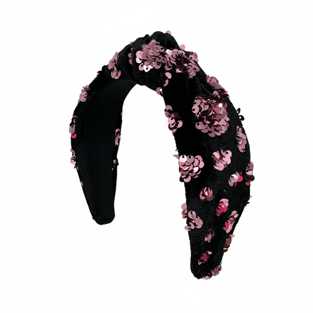 Headband Knot - Velvet and Pink Sequin Dot