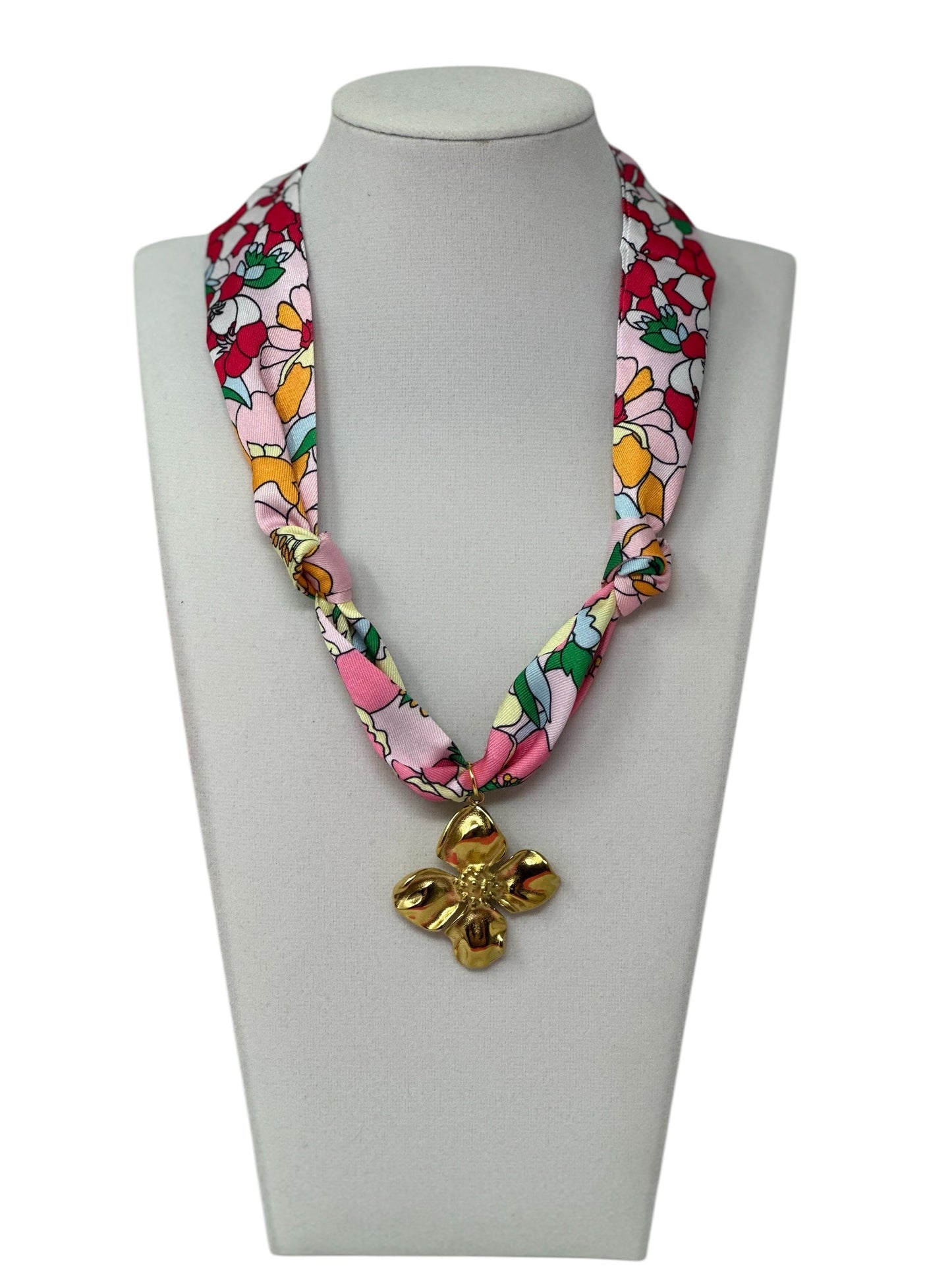 Scarf Charm Necklace - Multi Bright with Gold Flower