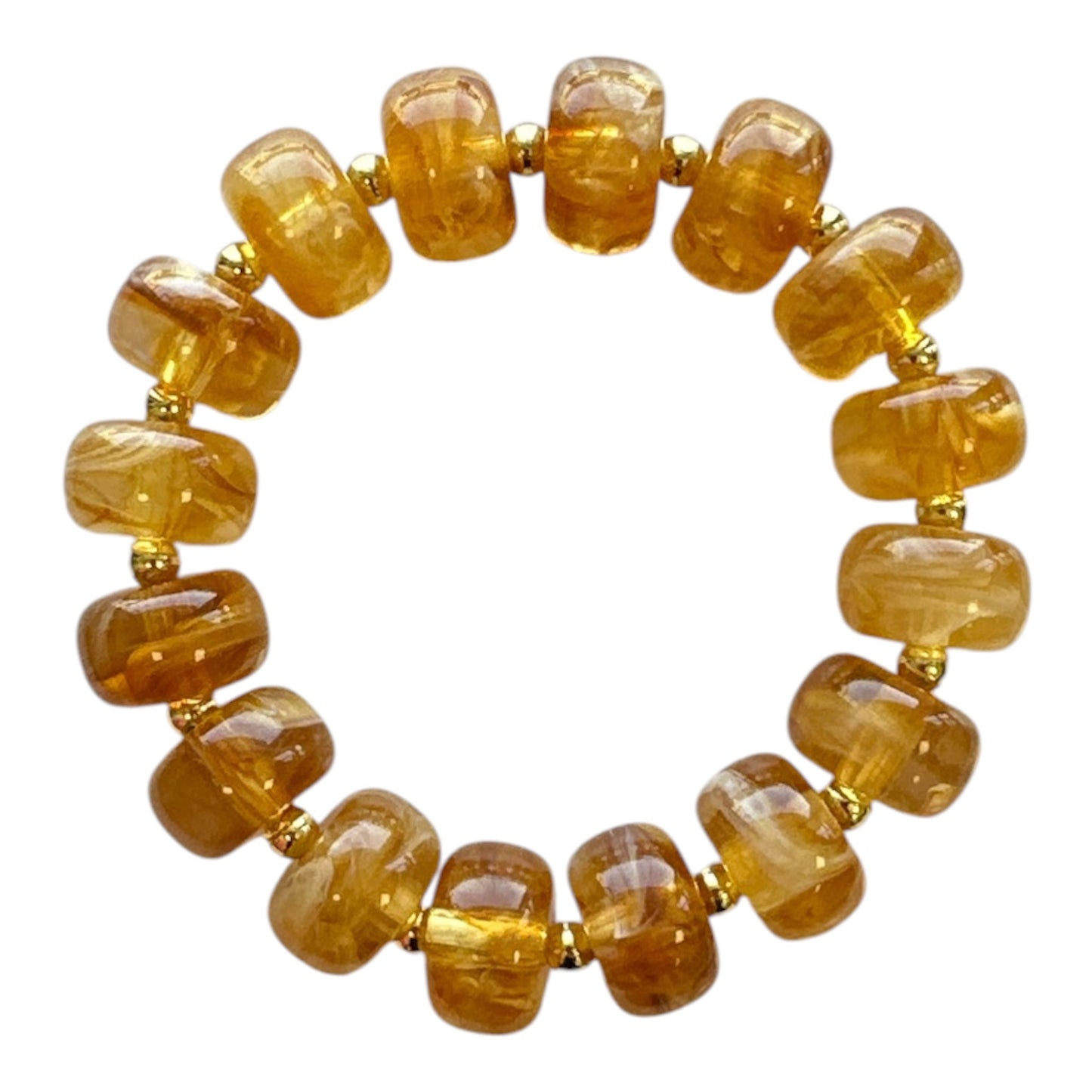 Bauble Bead with Gold Bead Stretch Bracelet - Light Brown