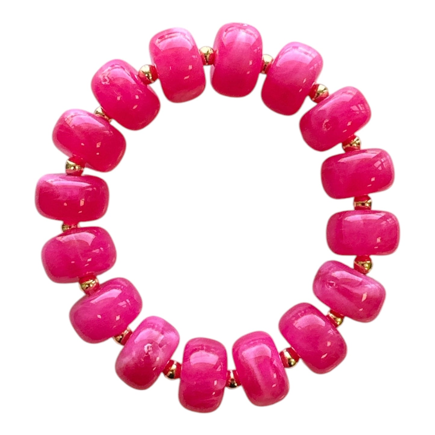 Bauble Bead with Gold Bead Stretch Bracelet - Pink