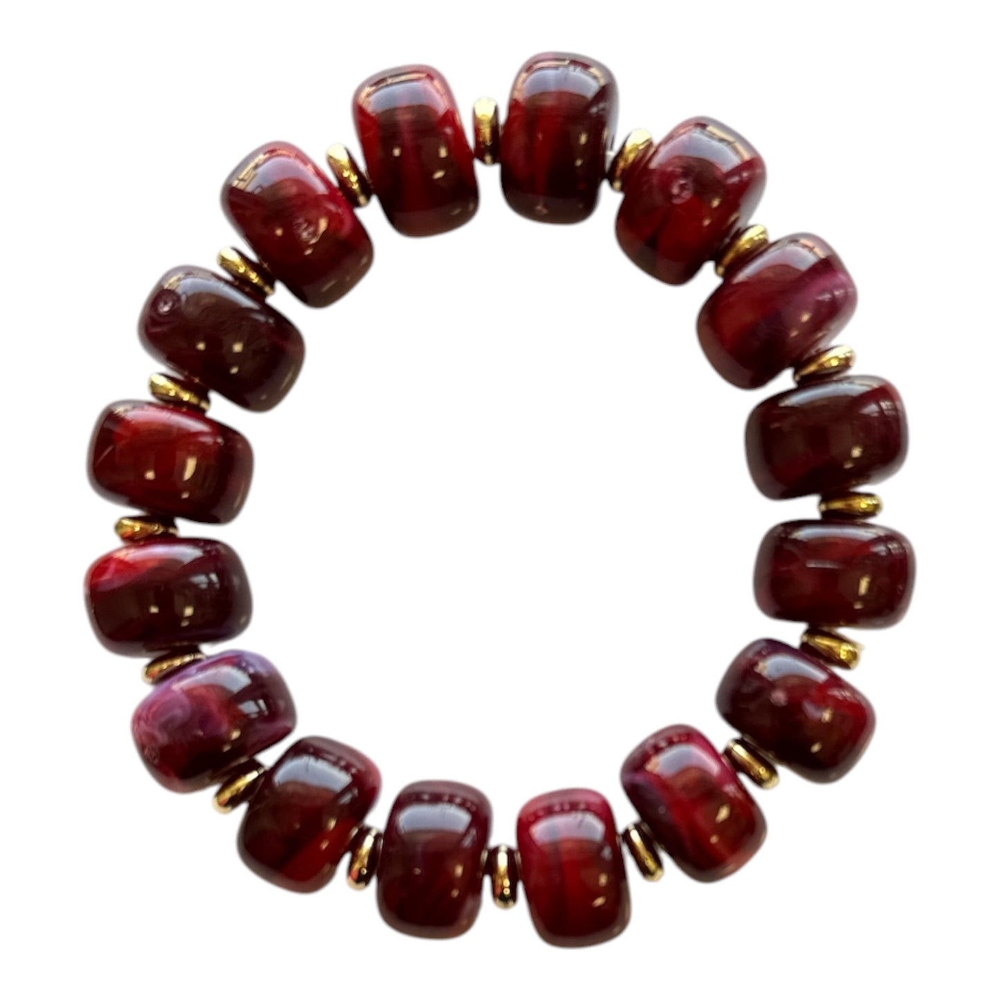 Bauble Bead with Gold Bead Stretch Bracelet - Maroon